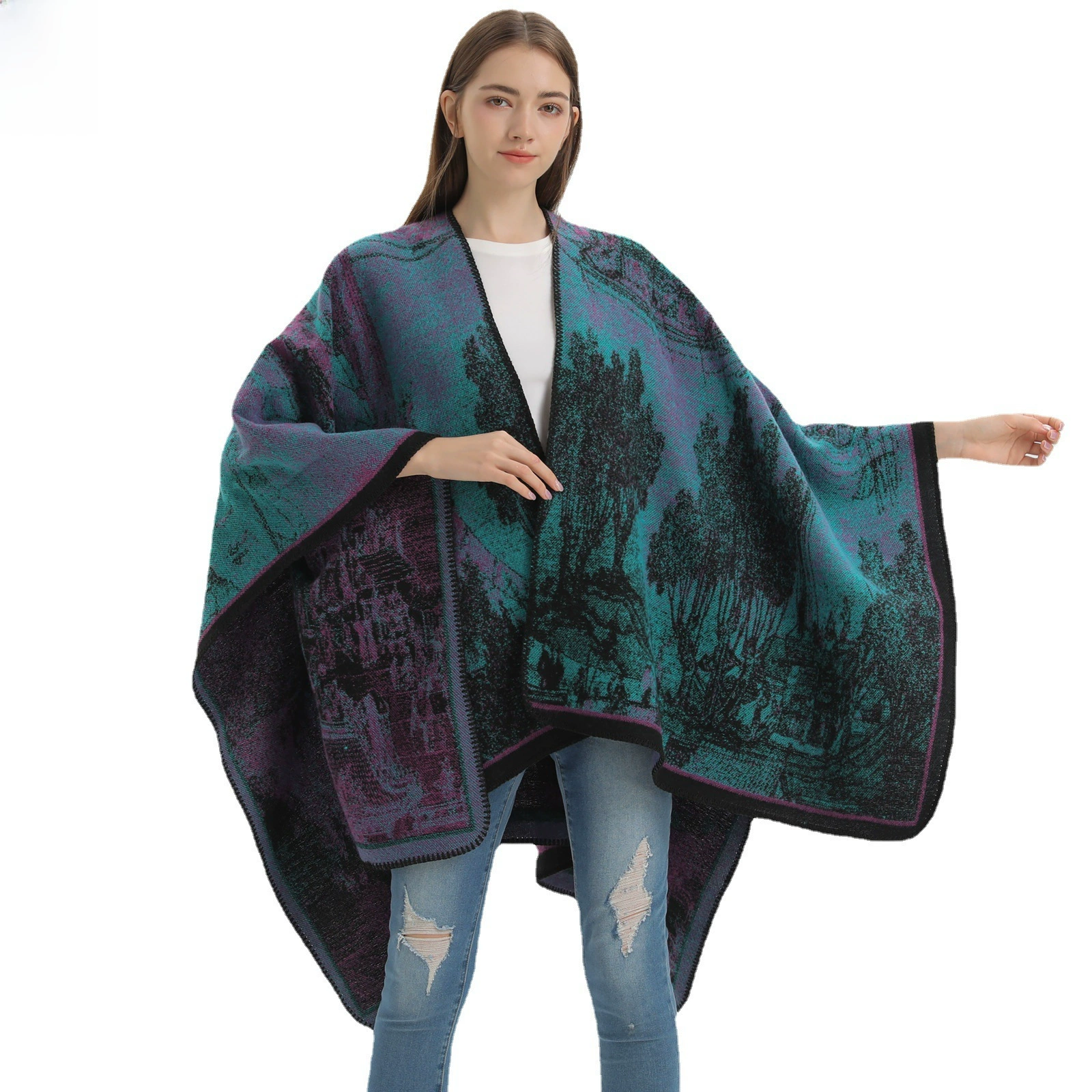 Д Demi-season cloak from Yunnan province for traveling, keep warm cardigan for camping for photo sessions, trench coat, Chinese style