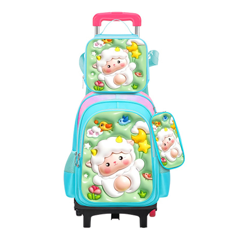 Nuevo bolso escolar impermeable de cuero brillante expandido para niños transfronterizos, carrito, bolso escolar de tres piezas para estudiantes, mochila de dibujos animados