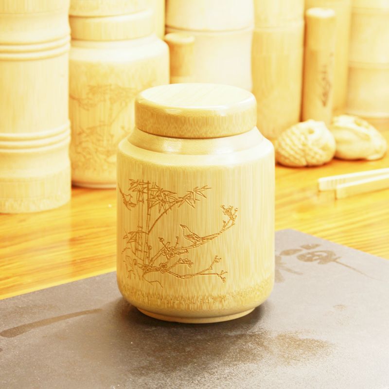 ポータブル茶葉缶密封缶旅行元生態竹製貯蔵缶茶缶彫刻茶桶特色竹工芸品|undefined