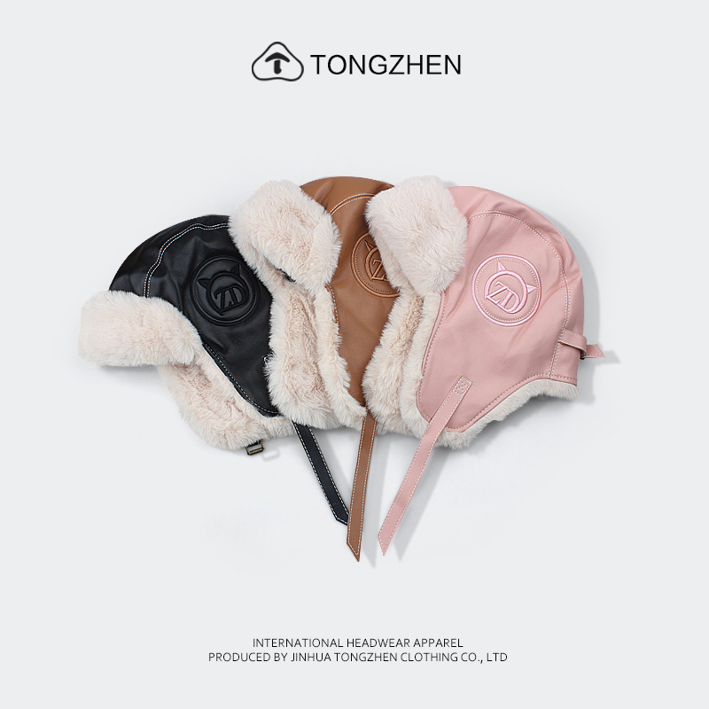 Leren dames in de herfst Lei Feng-hoed trendy winter, verdikte warmte elektrische fietsen, buitenfietsoor voor wind en_voghion.com