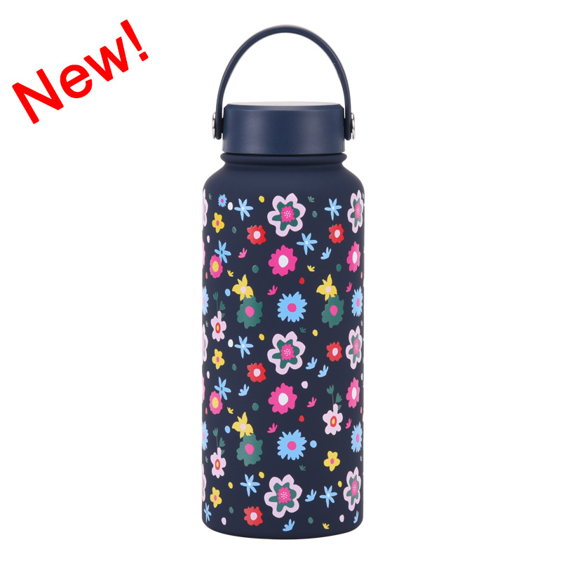 Nueva Botella de Agua Deportiva Aislada de 1 Litro, Boca Ancha, Portátil, al Vacío, para Exteriores, con Estampado, para Mujer, 2026