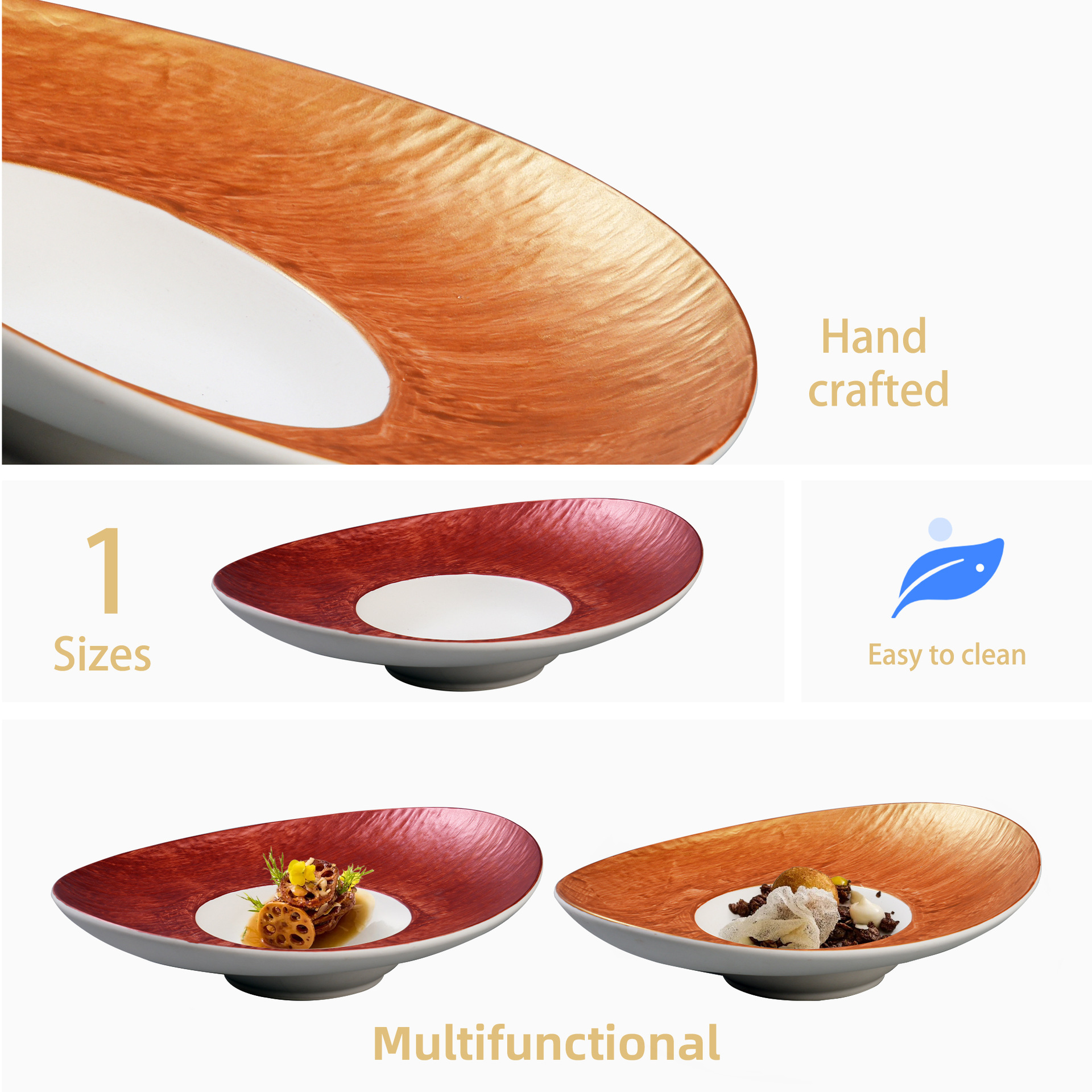 Cuenco de cerámica esmerilada pintado a mano Plato de restaurante de estilo occidental Plato de postre de sashimi de forma especial Vajilla de cerámica para el hogar de hotel de alta gama