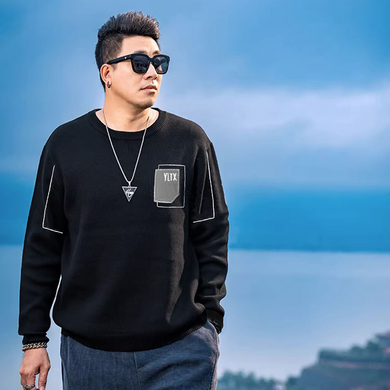 秋冬新款肥佬套头毛衣加肥加大国潮牌大码男装休闲纯色胖子400斤