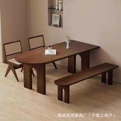 法式中古实木岛台餐桌家用老榆木茶桌靠墙半圆形咖啡桌洽谈接待桌