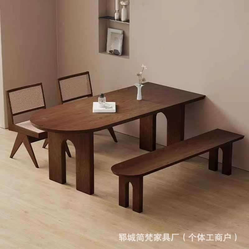 法式中古实木岛台餐桌家用老榆木茶桌靠墙半圆形咖啡桌洽谈接待桌|undefined