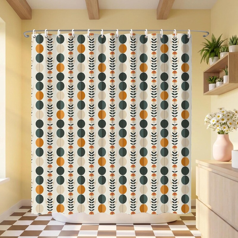 Cross-Border Shower Curtain, No-Drill Installation, Retro Color-Blocking Geometric Dots and Leaves, Simple Nordic Bathroom Shower Curtain with 12 Hooks Cross-Border Shower Curtain, No-Drill Installation, Retro Color-Blocking Geometric Dots and Leaves, Simple Nordic Bathroom Shower Curtain with 12 Hooks