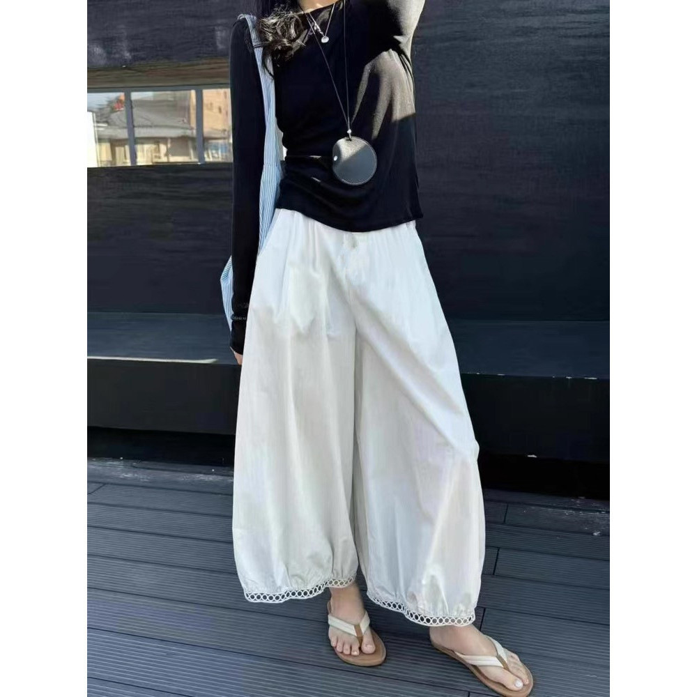 欧货款镂空蕾丝花边设计感阔腿灯九分裤其它