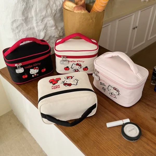 Hellokitty Officially Authorized Color-Blocking Embroidered Hand-Held Makeup Bag, Large-Capacity Toiletry Bag, Makeup Case, Storage Bag