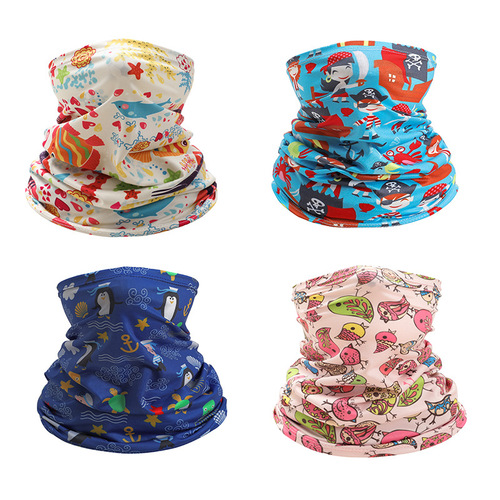 Summer ice silk children's neck scarf for outdoor sports with digital printing cartoon cycling sunscreen mask multifunctional magic headscarf