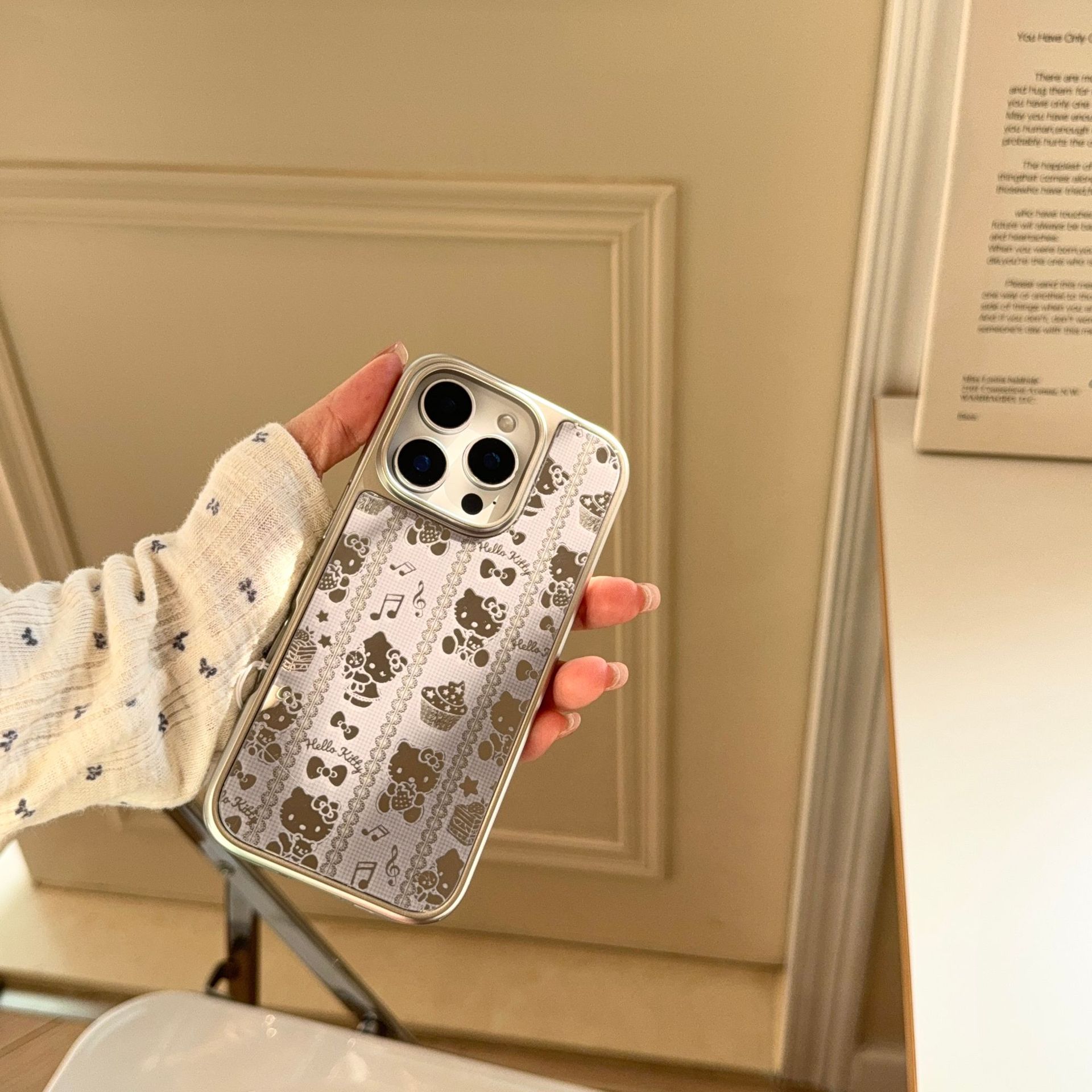 Advanced sense plateado encaje KT cat para Apple 16ProMax funda para teléfono móvil 15Pro espejo 14/13 cadena 15