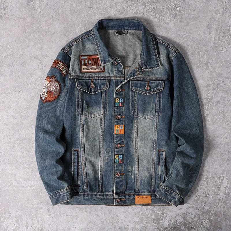 Giacca in denim ricamata di alta qualità da uomo 2024 nuova primavera lavaggio ampio marchio americano alla moda giacca da uomo_voghion.com