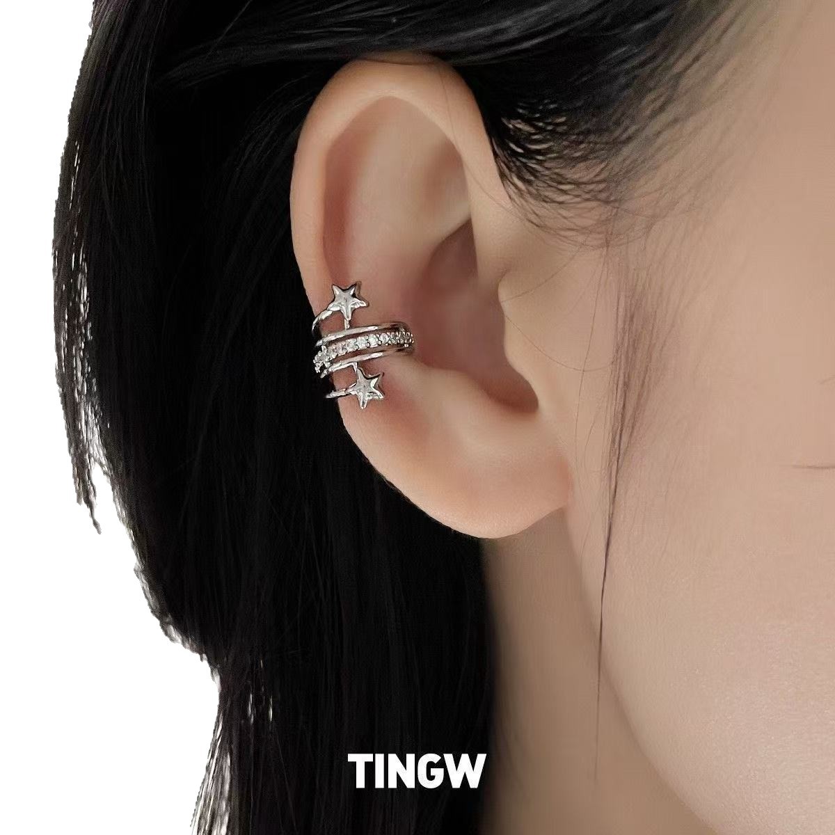 Diseño original de estrellas de orejas de hueso nicho de orejas generales para mujeres de alto nivel sensación de viento frío sin agujeros de orejas orejas moda exquisita