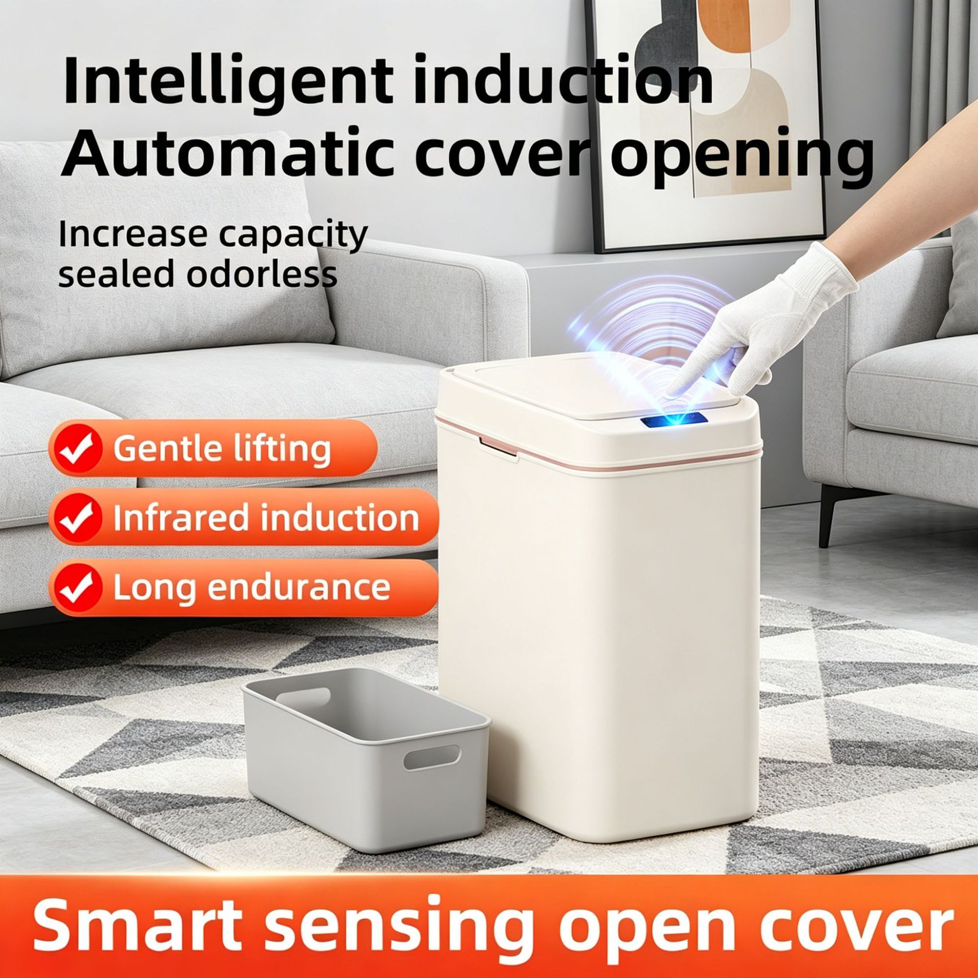Household Smart Trash Can, Electric, Large Capacity, Sensor-Opening Lid, Suitable for Hotel Bathrooms and Kitchens, Cross-Border Wholesale