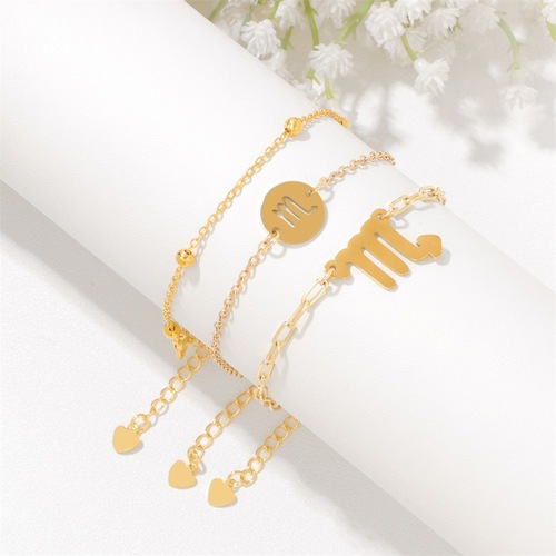 2024 Summer Zodiac Three-Piece Bracelet Set Simple and Fresh Couple's Birthday Gift Chain Bracelet Cross-Border