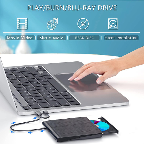 USB Blue-ray External 4K High-Definition DVD Burner for Computers and Laptops, External DVD Player with Blue-ray DVD Capability