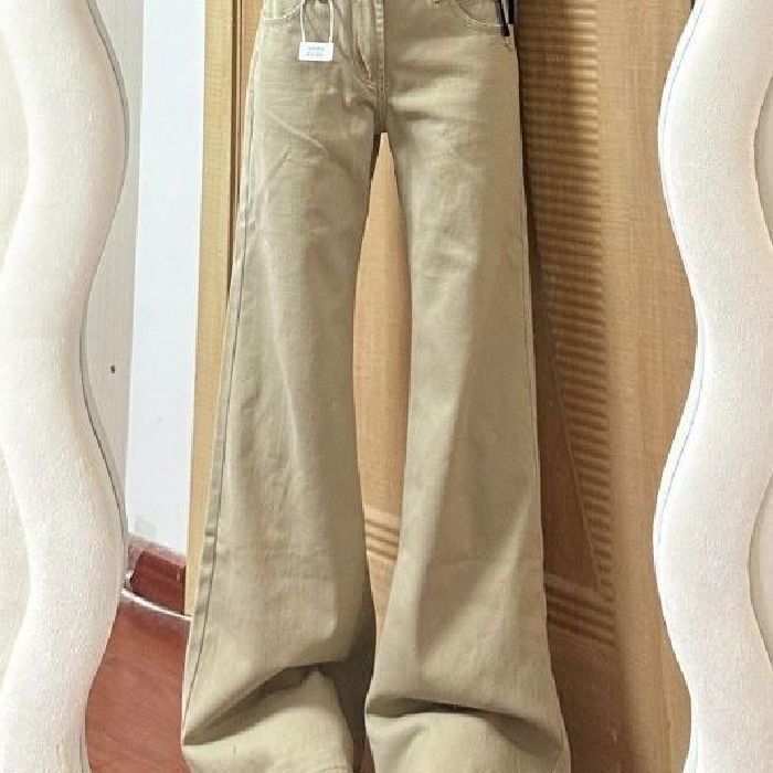 2025 Winter Trendy Niche Style Flared Jeans New Low-Waist Loose Khaki Color Slimming Floor-Length Pants