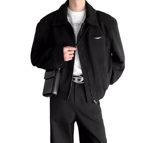 Cleanfit Men's Short Jacket Autumn/Winter Cool Style American Padded Shoulder Overcoat High-end Black Collar Baseball Coat