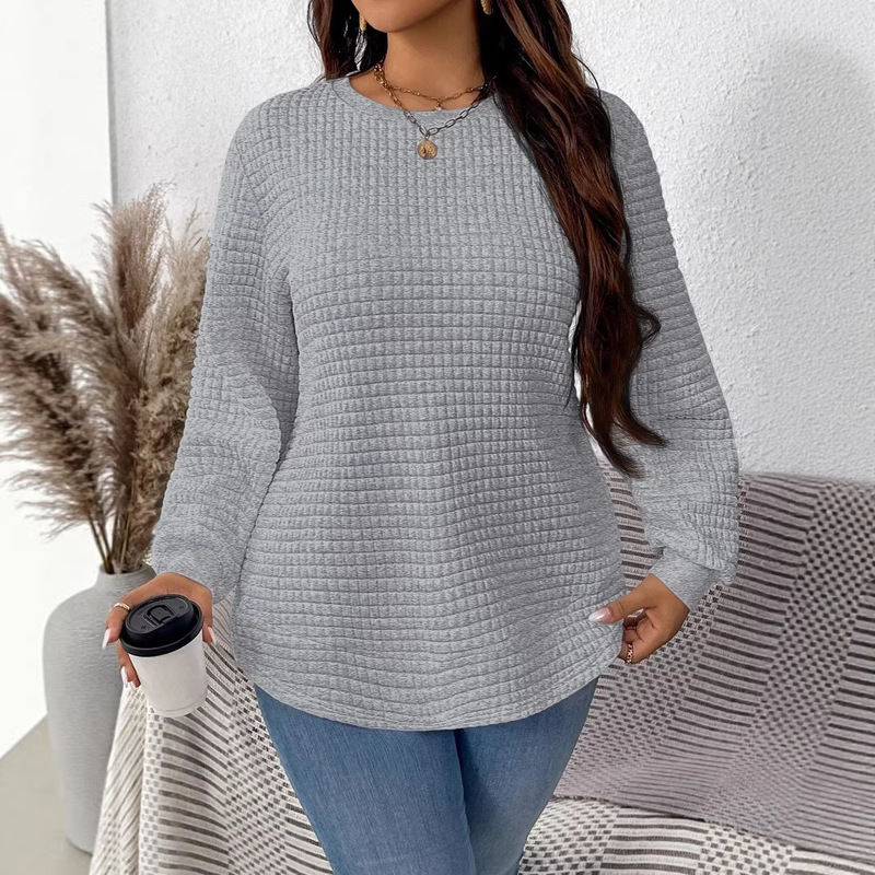 2026 New Women's Clothing Spring, Autumn and Winter Fashionable and Versatile Casual Pure Color Checkered Pullover Sweatshirt
