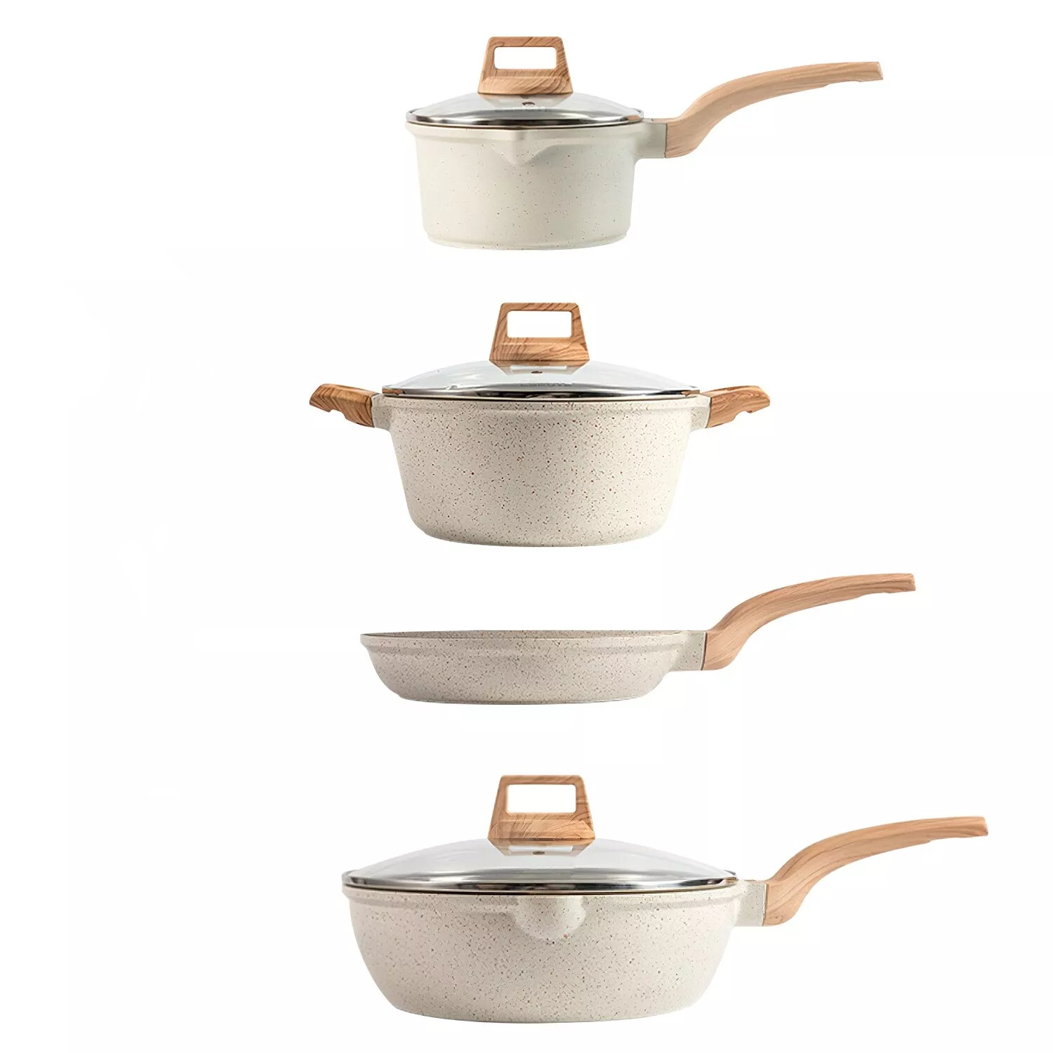 Juego de utensilios de cocina de granito transfronterizo, juego de utensilios de cocina antiadherentes de piedra Maifan, sartén, wok, olla para sopa, juego de utensilios de cocina de 7 piezas.