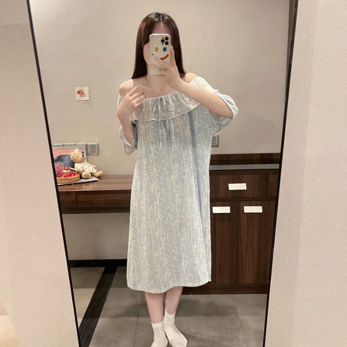Venta al por mayor transfronteriza verano nuevo estilo dulce camisón casual hogar con almohadilla para el pecho pijamas de una pieza ropa de aire acondicionado para el hogar de las mujeres