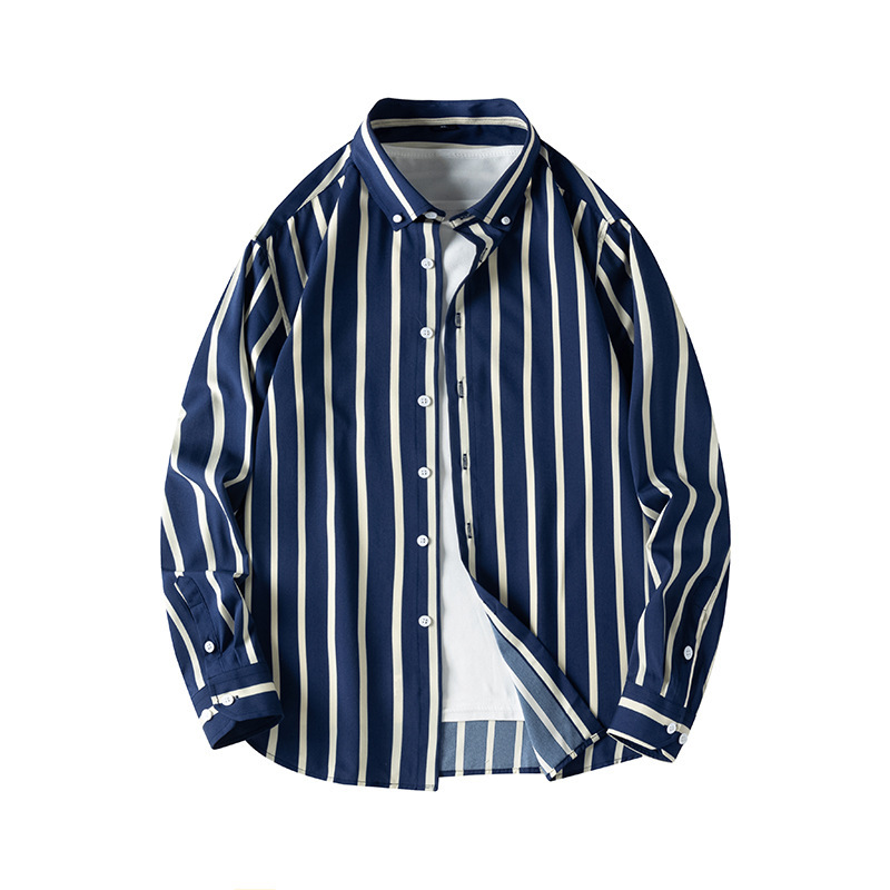 Spring and Autumn New Long-Sleeve Men's Striped Korean-Style Turn-Down Collar Urban Casual Versatile Trendy Shirt Jacket Top Spring and Autumn New Long-Sleeve Men's Striped Korean-Style Turn-Down Collar Urban Casual Versatile Trendy Shirt Jacket Top