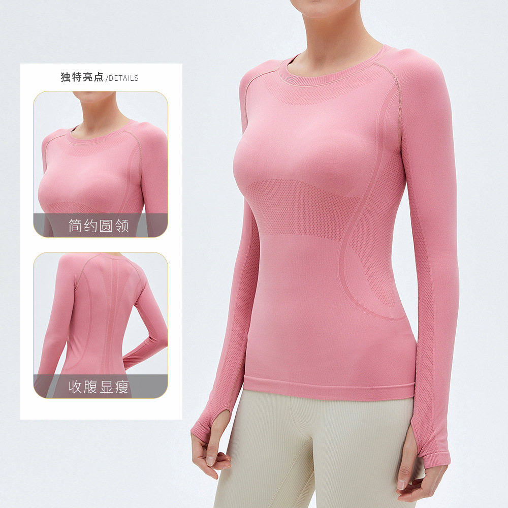 Amazon versátil clásico cuello redondo ropa de yoga running Sportswear manga larga apretado simple fitness top