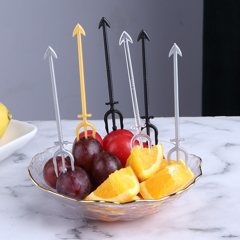 Tenedor de fruta desechable plástico transparente fruta palo postre pastel tenedor KTV tenedor comercial de alta gama