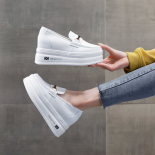 Thick-soled loafers women's inner heightening spring and autumn one-step British shoes soft-soled white nurse women's shoes 8cm heightening