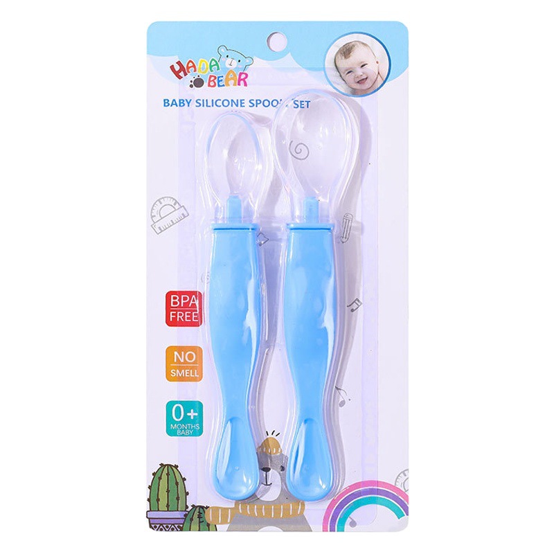 Cuchara de cabeza suave de silicona cuchara de entrenamiento para bebés que muele comida complementaria cuchara de punta suave cuchara de doble cabeza para bebés para dos extremos