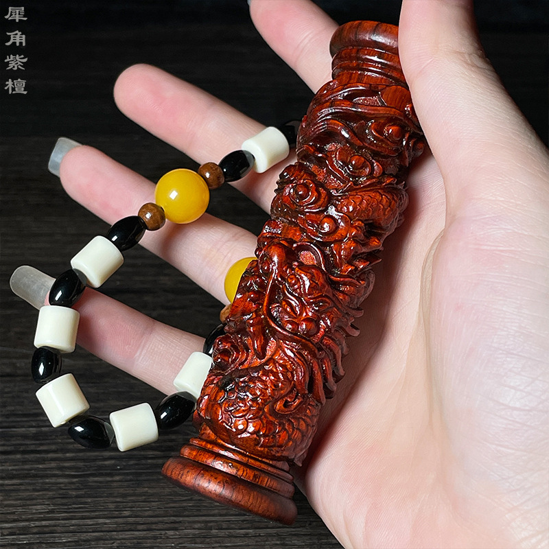 犀角高密紫檀木貔貅手把件挂件盘龙圆柱工艺文玩小件批发盘玩礼品|undefined