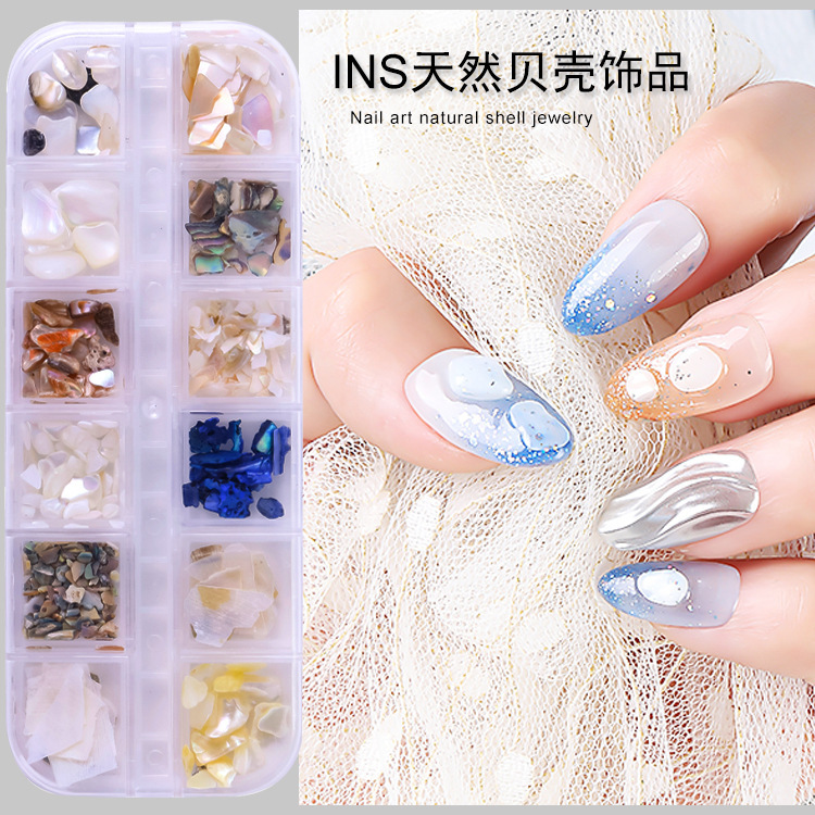 Japanese style joujou same style Net red nail art natural shell slice abalone slice thin thick rivet pearl jewelry set