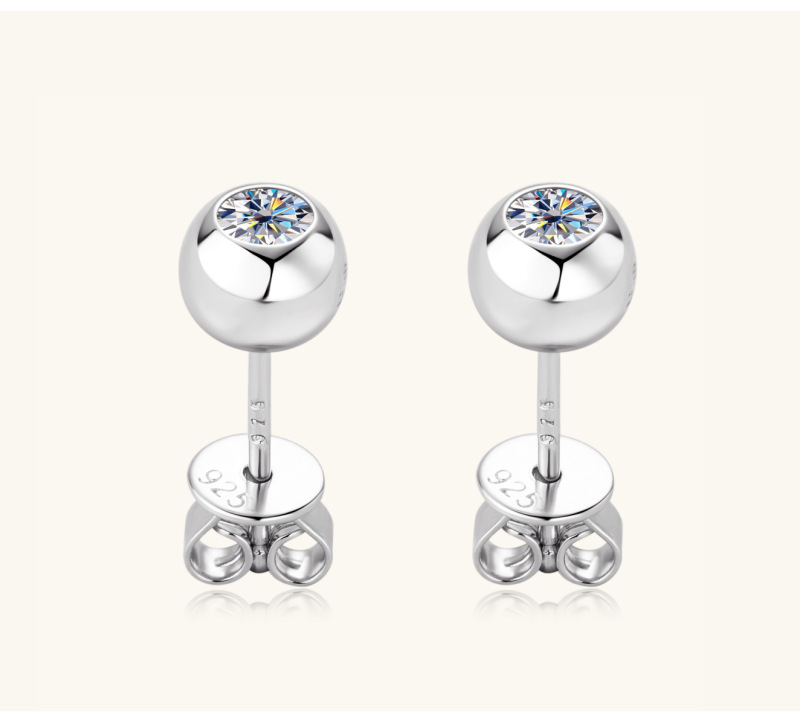 Simple Style Round Sterling Silver Gra Plating Inlay Moissanite Ear Studs display picture 3