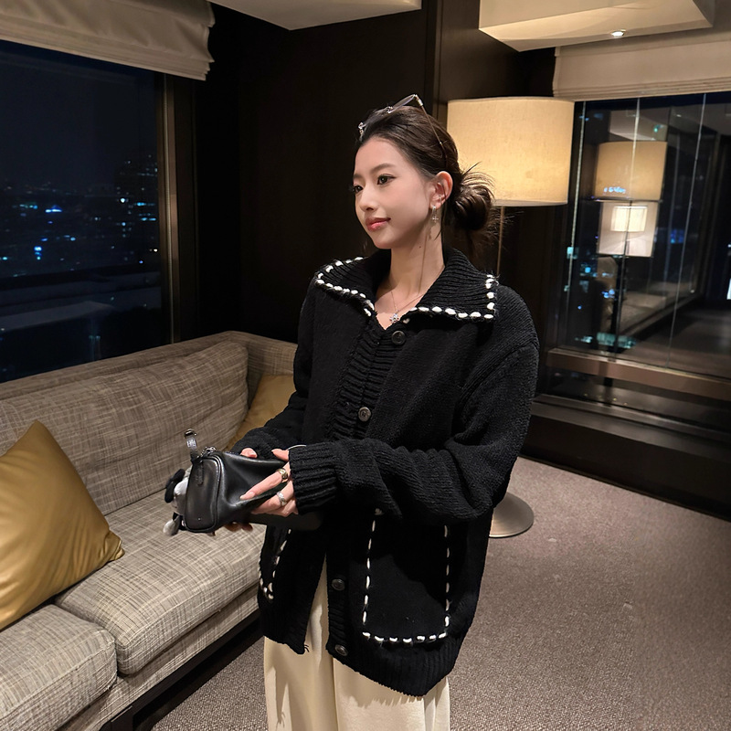 Baisiwang Chenille Lapel Sweater Cardigan Women's Autumn and Winter 2025 New Loose and Easiest for Match Slim Sweater Jacket