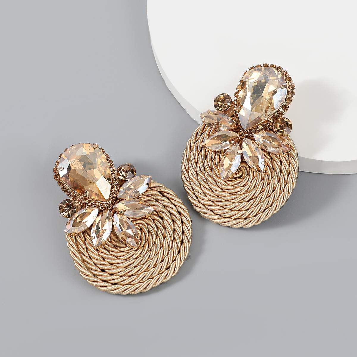 30g Weight Iron Ear Needle Material Rhinestones, Glass Inlay Material Ear Studs Classification 1 Pair Quantity Holiday, Party Occasion Polyester, Glass Material Color Block Pattern Unisex Gender Braid Design Ethnic Style, Shiny Style 1 Pair Ethnic Style Shiny Color Block Braid Polyester Glass Rhinestones Glass Ear Studs 5