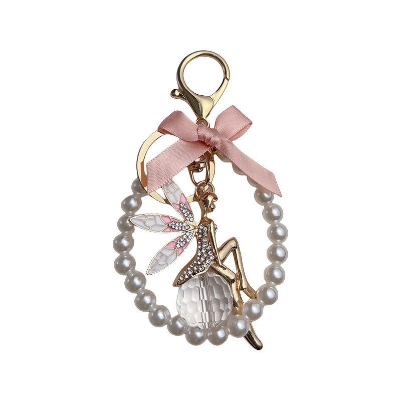 Nueva cadena de perlas arco de aleación de ángel llavero de estilo coreano llavero de automóviles bolsa de chicas colgante