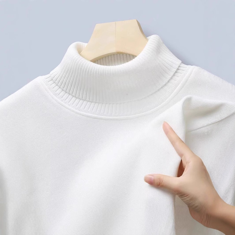 Cross-border Foreign Trade White Turtleneck Sweater Men's Autumn and Winter Solid Color Long Collar Slim-fit Base Shirt Knitted