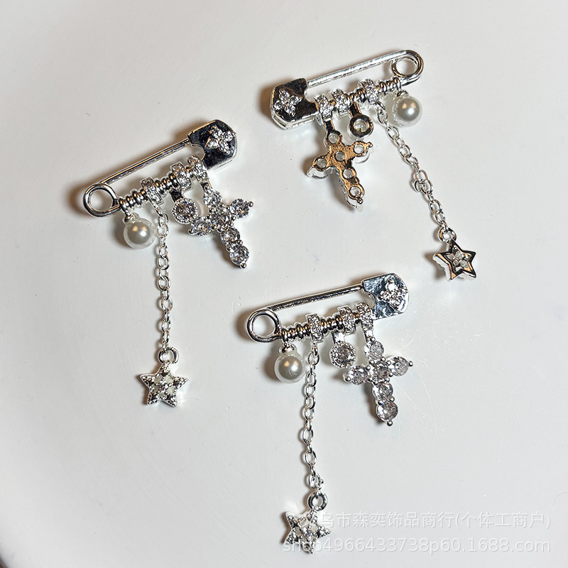 Senyi Jewelry High-Precision Copper-Plated Pin-Style Spacer Bead Cross Pendant Star Chain DIY Bracelet Necklace Accessories