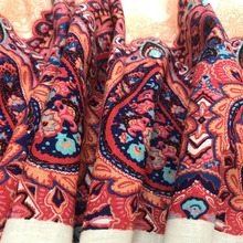 欧洲高端时装面料中厚酵素亚麻棉印花定位米白春秋服装手工棉麻布