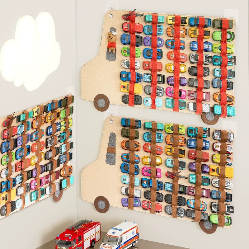 Children's Toy Car Storage Bag Wall-Mounted Felt Display Rack Tomica Hot Wheels Car Model Organizer Bag
