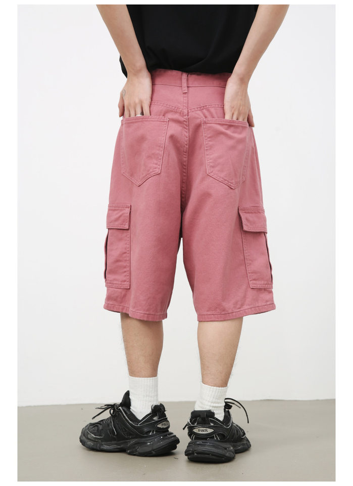 Quần short denim nam ống rộng ống đứng lửng 5 tấc phong cách Hàn, form rộng rãi dễ phối đồ — Hồng đào, Màu be nhạt, Màu cà phê, Trắng be chi tiết 16