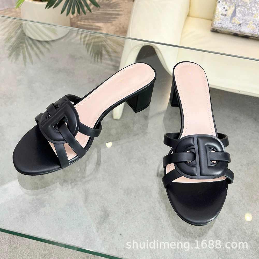 Тапочки, шлепанцы, женские тапочки на высоком каблуке, женские сандалии D Family Letter из натуральной кожи на плоской подошве с круглым носком, высокое качество