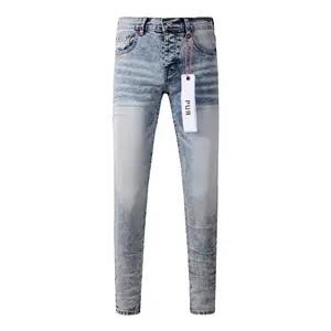 High-Rise Am Style Punk Retro Blue Ripped Slim Fit Stretch Printed Dyed Skinny Men's Jeans Trendy