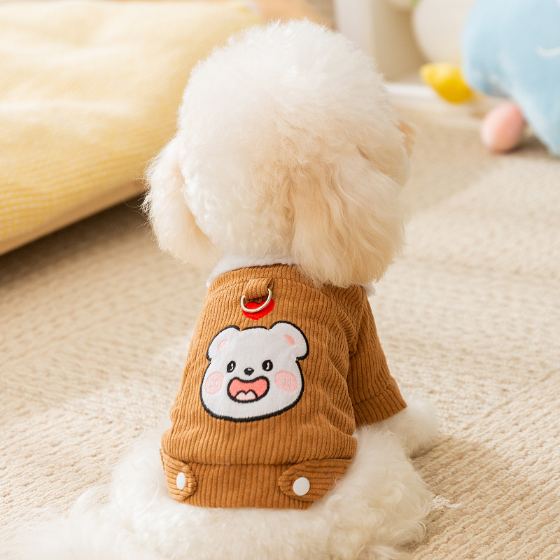 가을, 겨울 방풍 및 따뜻한 개 옷 코듀로이 패치 견인 중소형 애완 동물 및 고양이를위한 두 다리면 옷
