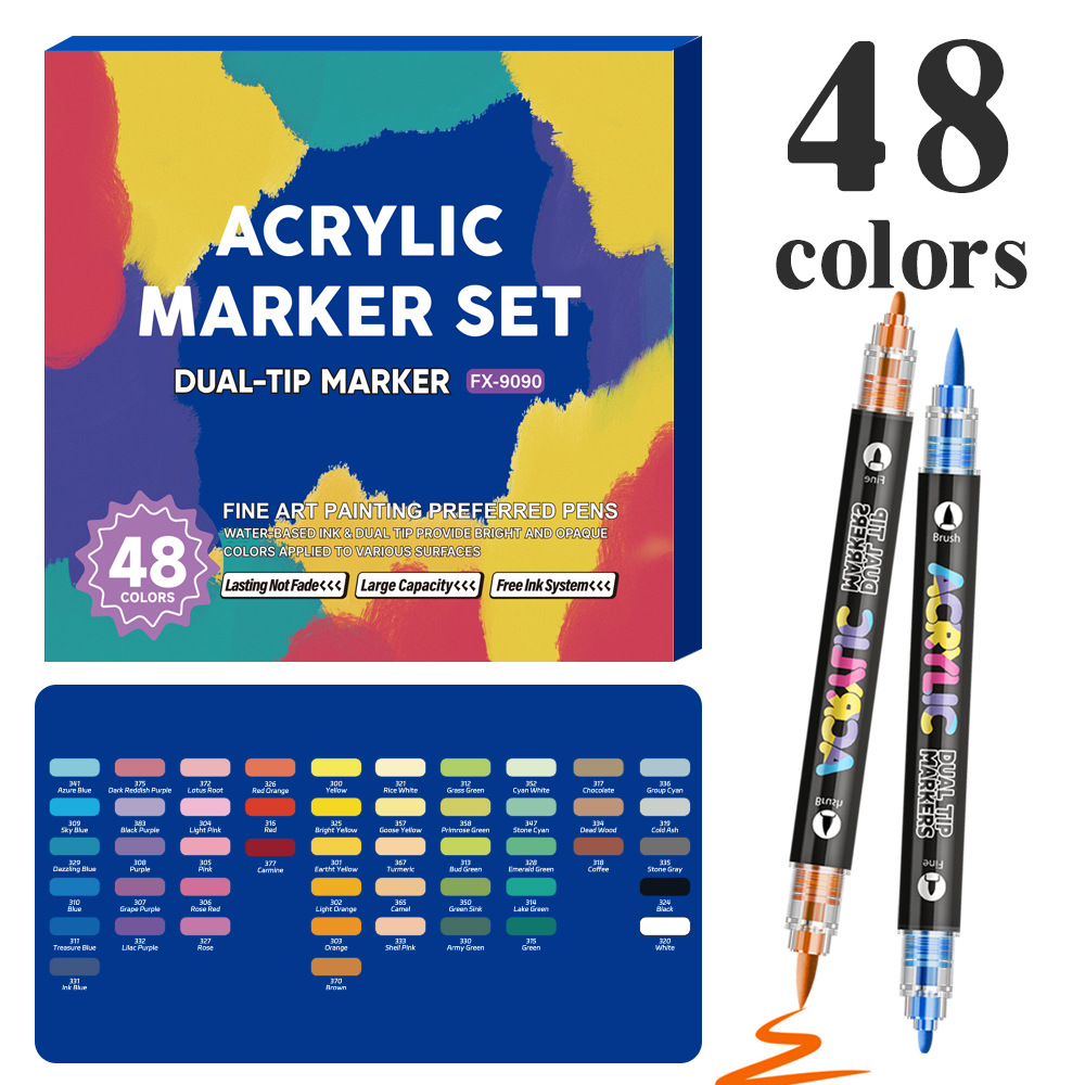 Amazon venta caliente doble cabeza acrílico marcador bolígrafo tipo plegable dibujo marcador bolígrafo conjunto de pincel especial para estudiantes de pintura