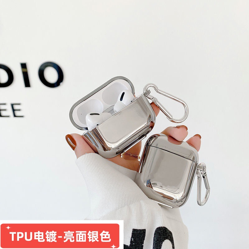 Tpu Electroplated Silver Earphone Case Suitable for Apple 3Rd/4Th Generation Earphone Protective Cover Airpodspro2 Electroplated Glossy Surface Tpu Electroplated Silver Earphone Case Suitable for Apple 3Rd/4Th Generation Earphone Protective Cover Airpodspro2 Electroplated Glossy Surface