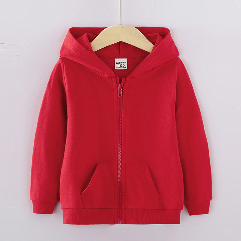 Boys and Girls Outwears Spring & Fall New Plain Casual Cardigan Tops Children's Sports Hooded Zipper Shirts for Children and Middle-Aged Children