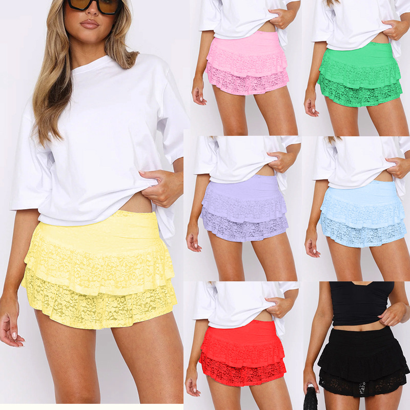 2024秋冬新款欧美跨境女装亚马逊热卖性感蕾丝蛋糕短裙辣妹装