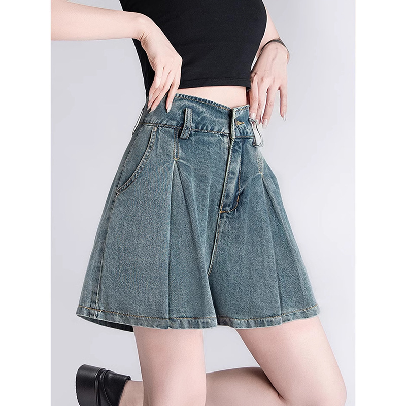 La Chapelle Retro Blue High-Waisted Denim Shorts for Women Summer 2025 New Loose Slimming Look A-Line Wide-Leg Hot Pants