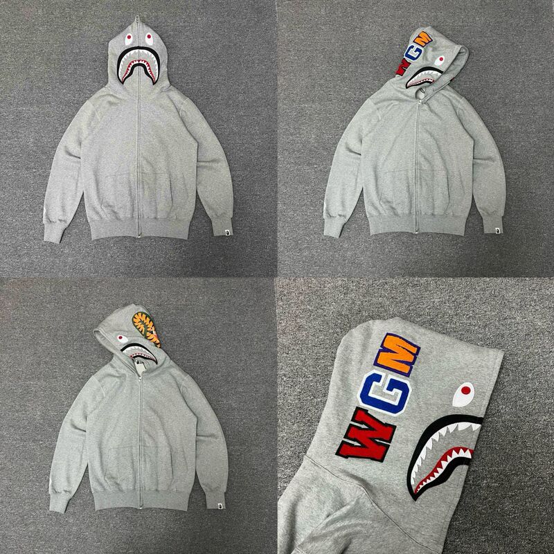 トレンディなブランド BAPE サメ迷彩ジッパースウェットシャツ男性と女性のカップル用ルーズトレンディなベルベットフード付きカーディガンジャケット男性用|undefined
