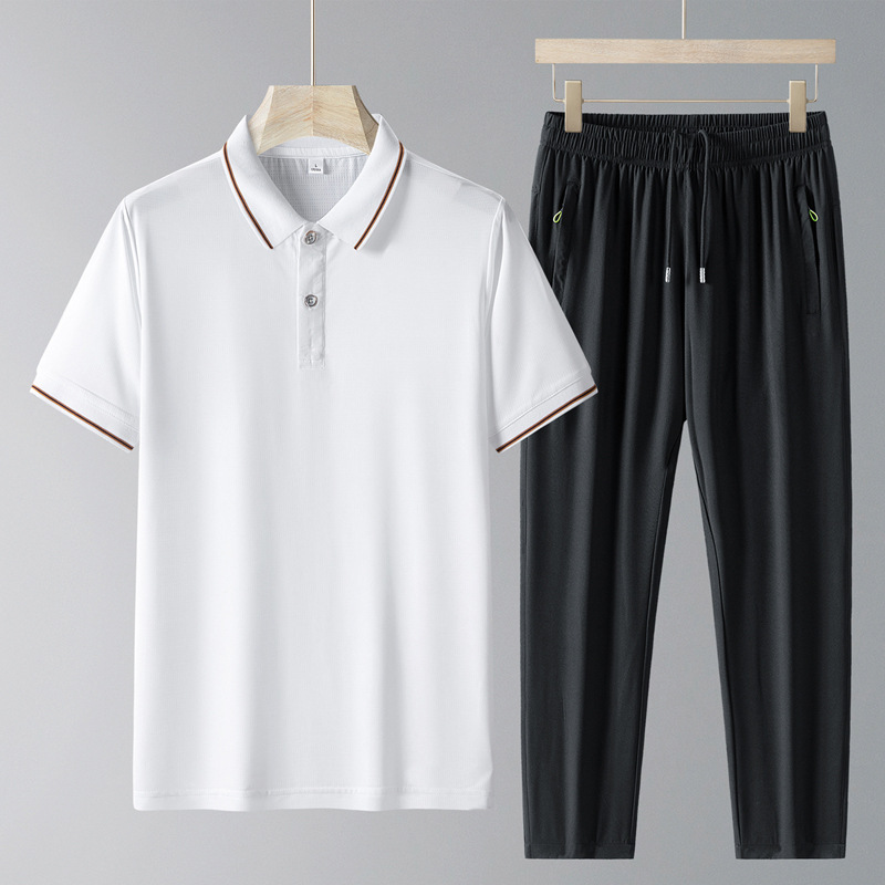 Set de negocios de dos piezas para hombres con solapa de hielo seco rápido polo de manga corta de verano set de pantalones transpirables image 4